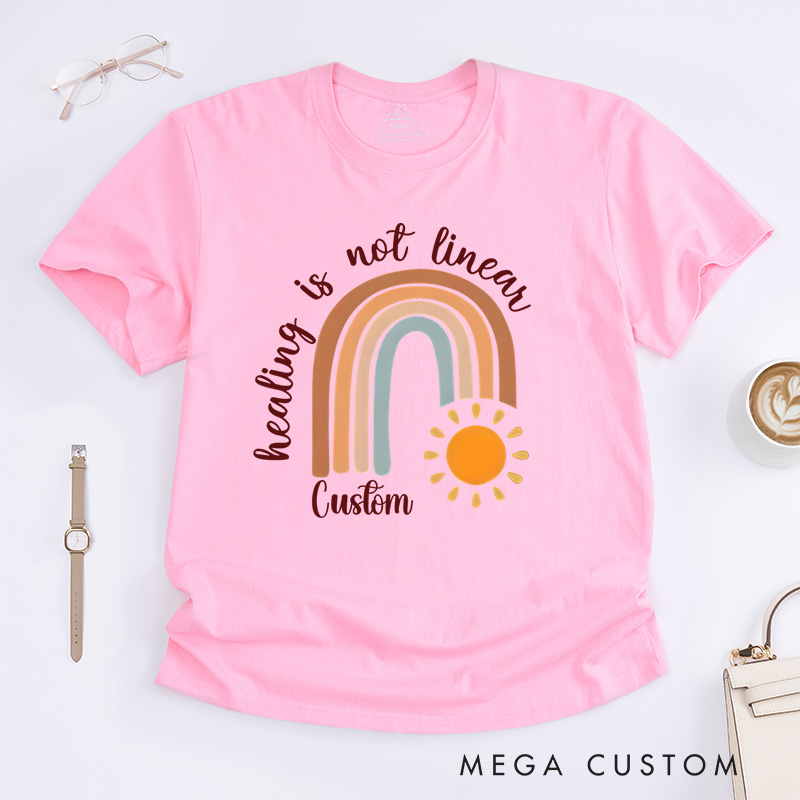Personalized Healing Is Not Linear Rainbow Sun Mental Health Recovery Journey T-shirt