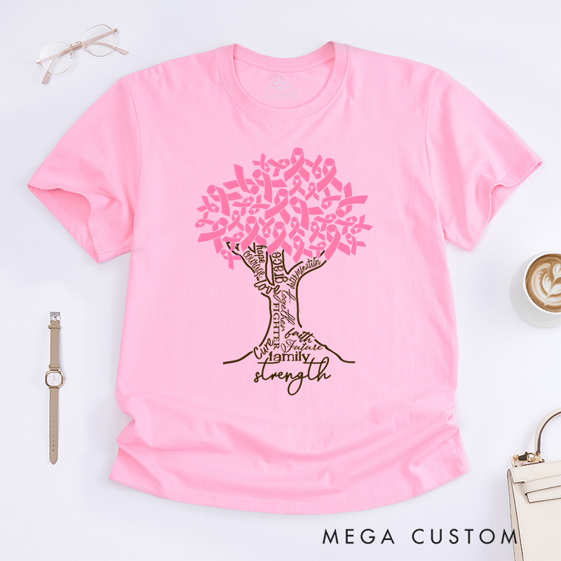 Personalized Pink Ribbon Breast Cancer Tree T-Shirt Breast Cancer Motivational Gift
