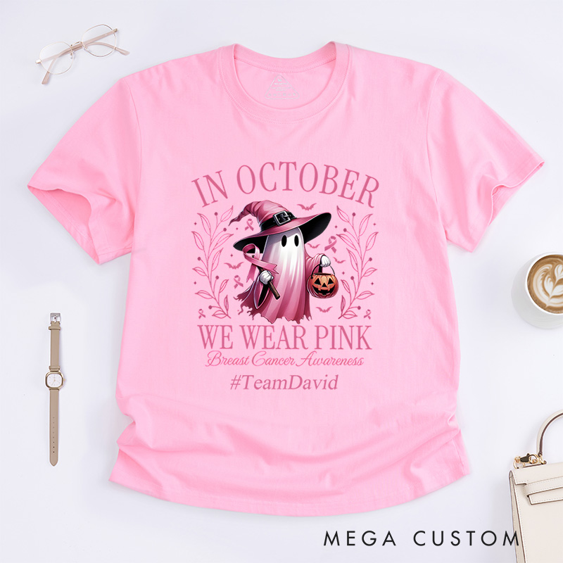 Personalized In October We Wear Pink Breast Cancer Awareness Halloween Support T-Shirt  