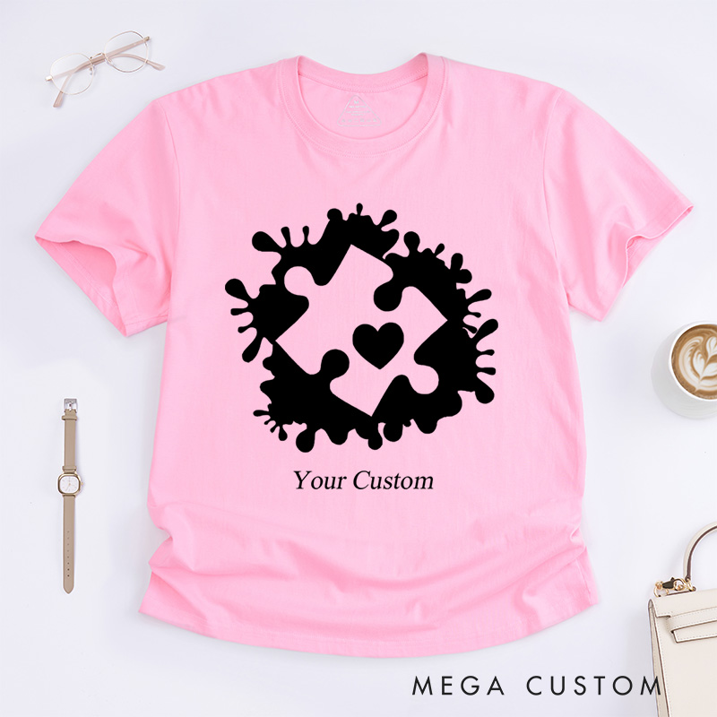 Personalized Autism Awareness Puzzle Heart Celebrating Neurodiversity Support T-Shirt  