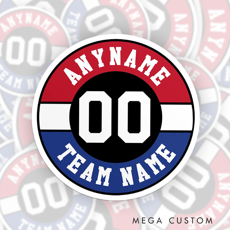 Personalized Circular Sports Sticker Featuring Team Colors and Text  