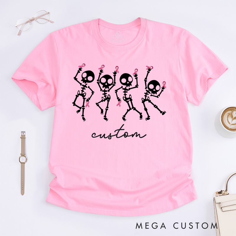 Personalized Dancing Skeletons Breast Cancer Halloween T-Shirt Breast Cancer Survivor Gift