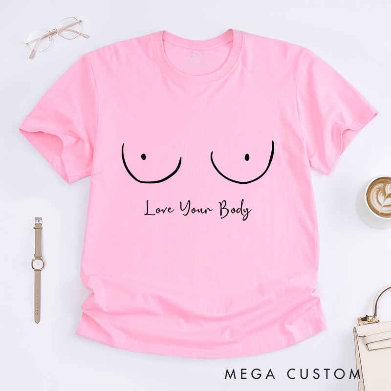 Personalized Cartoon Draw Boobs T-Shirt Wife Mom Fighter Cancer Gift