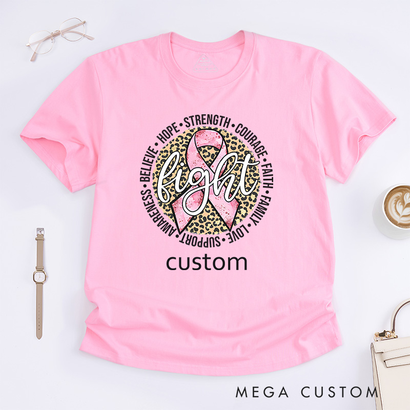 Personalized Pink Leopard Cancer Ribbon T-Shirt Fight Breast Cancer Gift