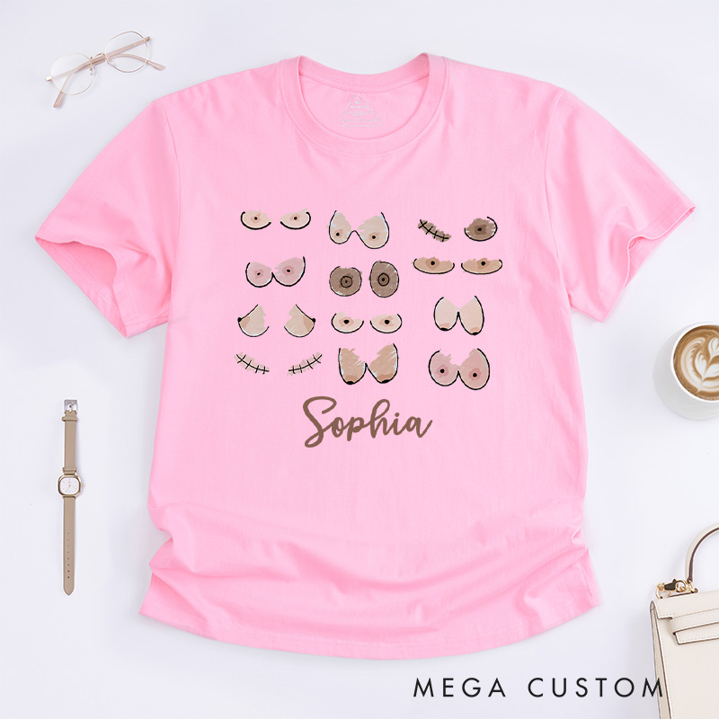 Personalized Breast Boob T-Shirt Inspirational Gift for Women Who Have Triumphed Over Cancer