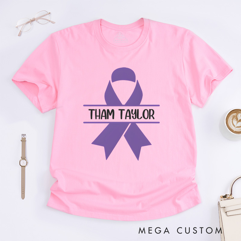 Personalized Purple Ribbon Pancreatic Cancer Custom Name Support T-Shirt Motivational Gift