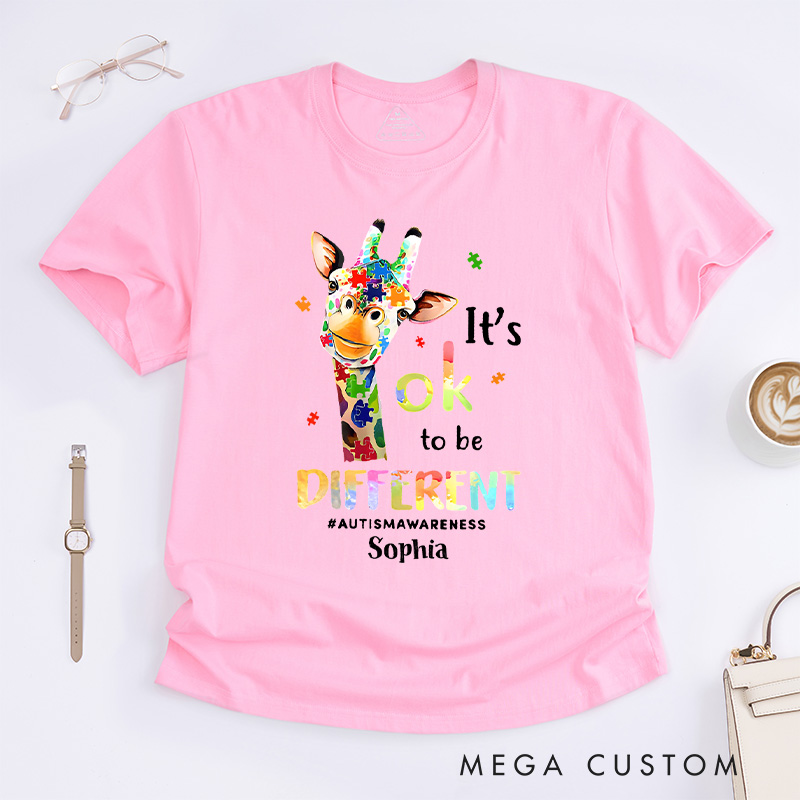 Personalized It's Ok to Be Different Giraffe Autism T-shirt