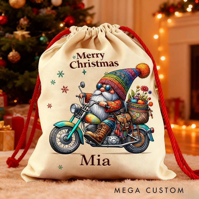Personalized Colorful Ride Christmas Sack Custom Name and Size Gift Bag Vintage Christmas Bag