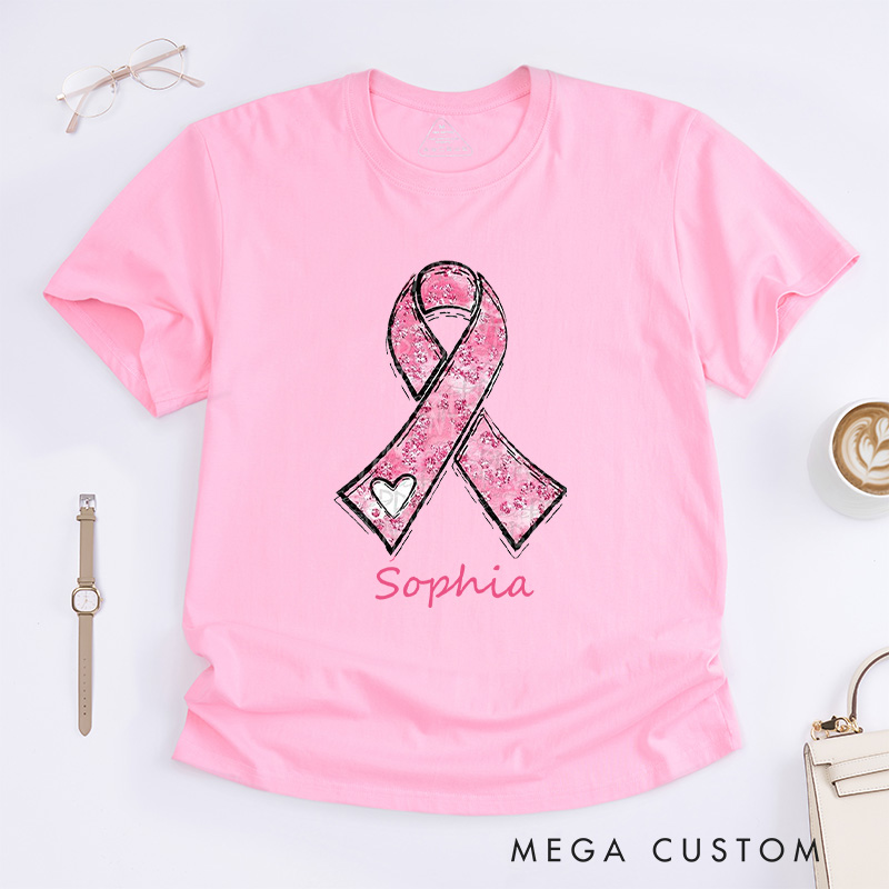 Personalized Pink Ribbon Breast Cancer Awareness T-shirt Cancer Warrior Gift Cancer Survivor Gift