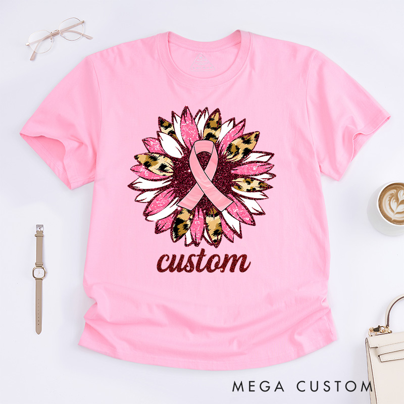 Personalized Pink Ribbon Floral Breast Cancer Awareness T-Shirt Cancer Warrior Gift