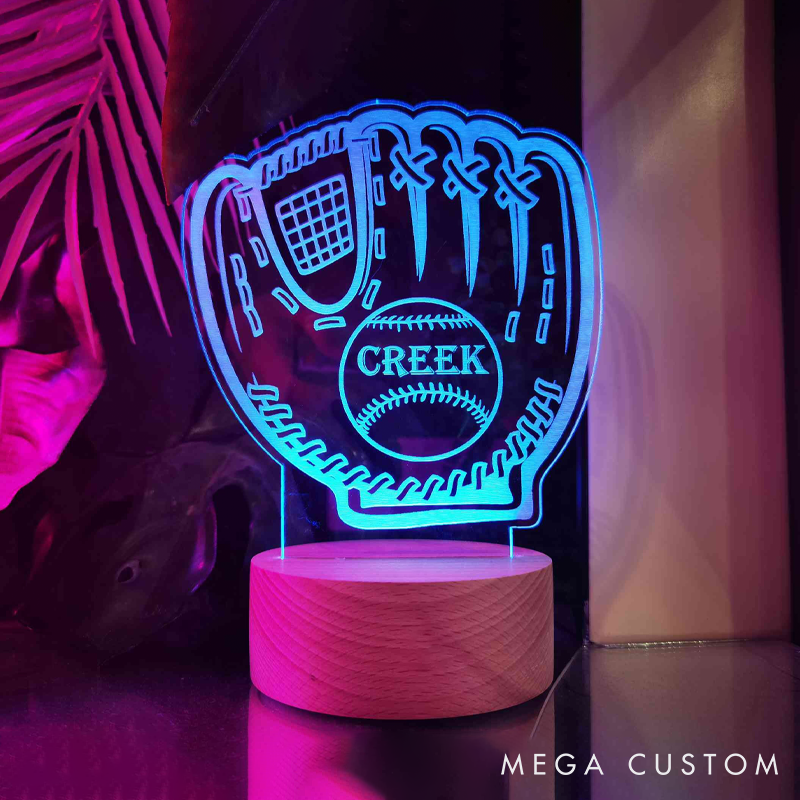 圆形草稿Personalized Baseball Glove LED Night Light with Custom Player Name
