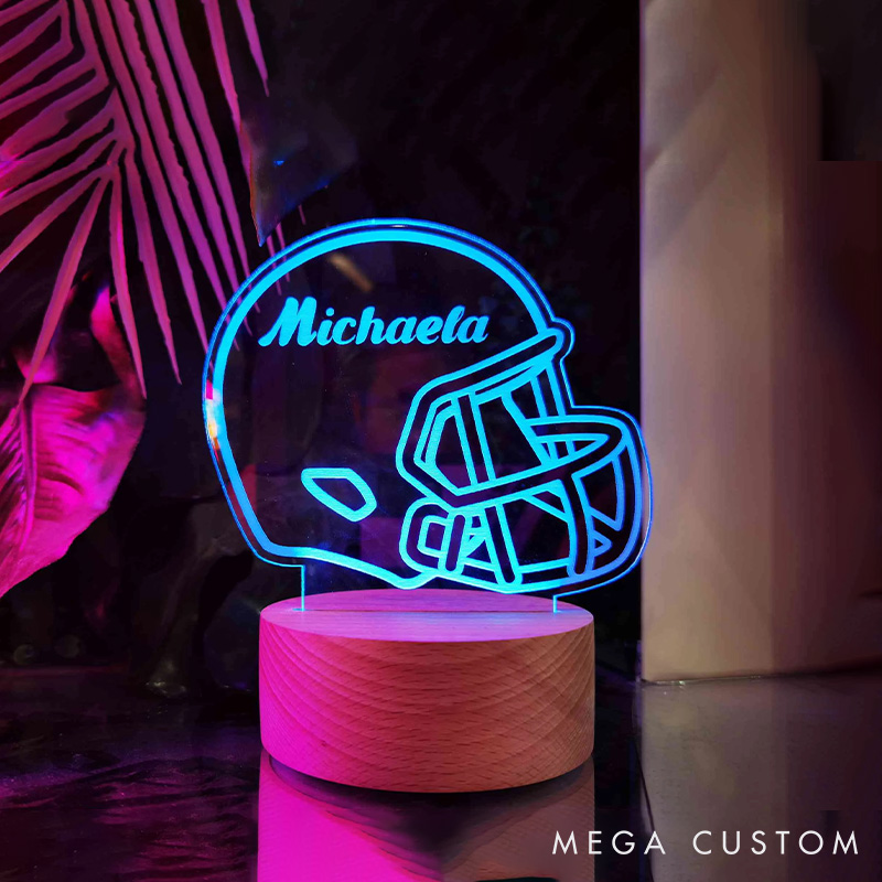 Personalized American Football Helmet LED Night Light with Custom Player Name