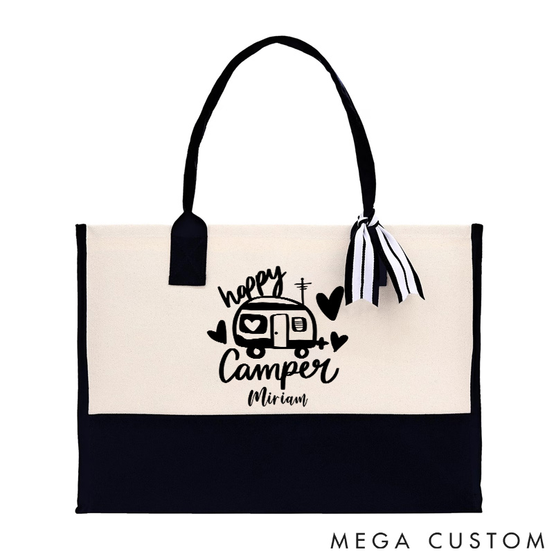 Personalized Camping Funny Summer Outdoor Happy Camper Nature Lover Tote Bag