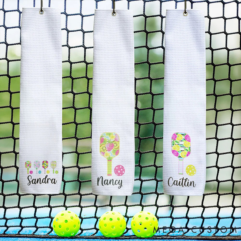 Personalized Colorful Pickleball Design Towel with Custom Name for Pickleball Lovers