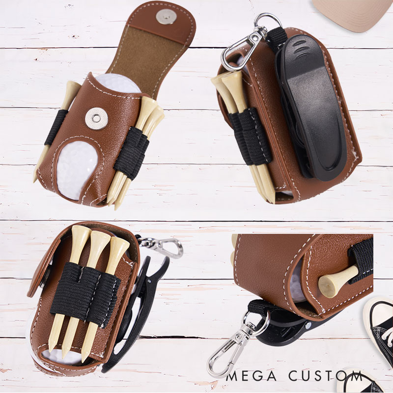 Personalized Leather Golf Ball Pouch with Custom Name Initials and Compact Design