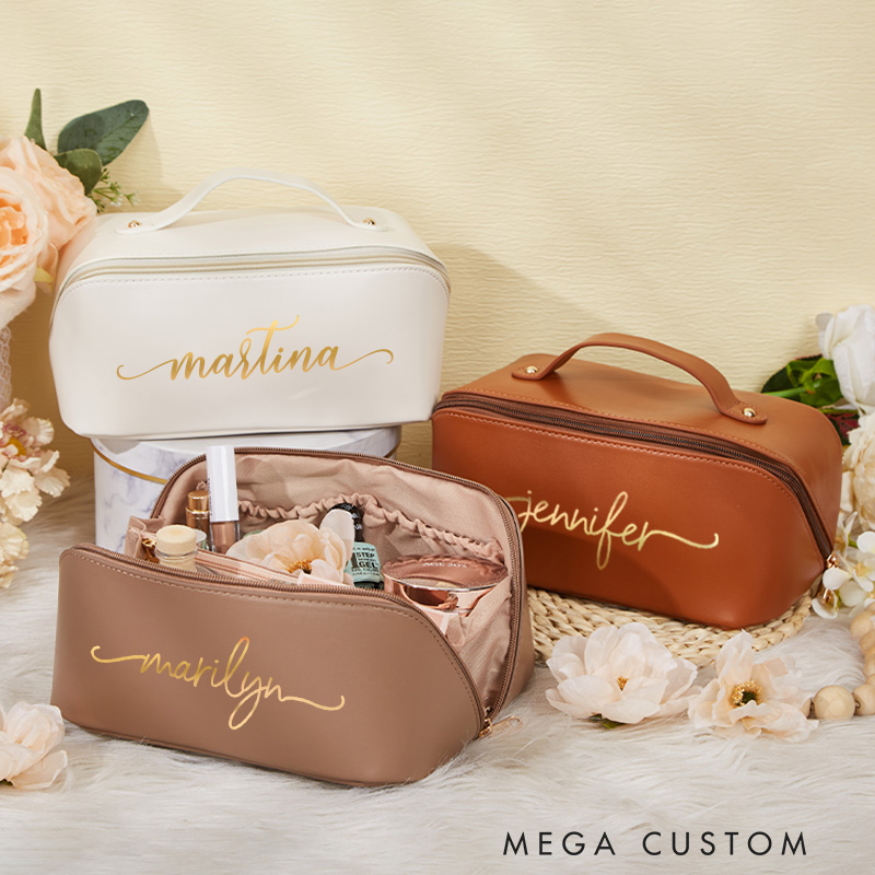 Personalized Leather Makeup Bag Bridesmaid Cosmetic Bag Gift For Her Bachelorette Party Favors 