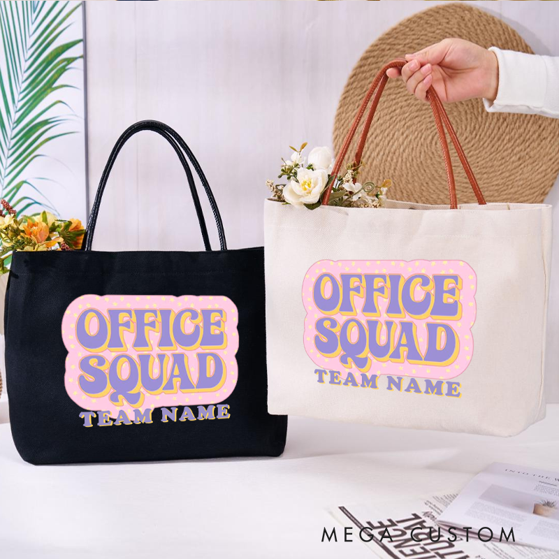 Personalized Office Squad Canvas Tote Bag Pastel Bubble Text Design Appreciation Gift for Coworker or Employee