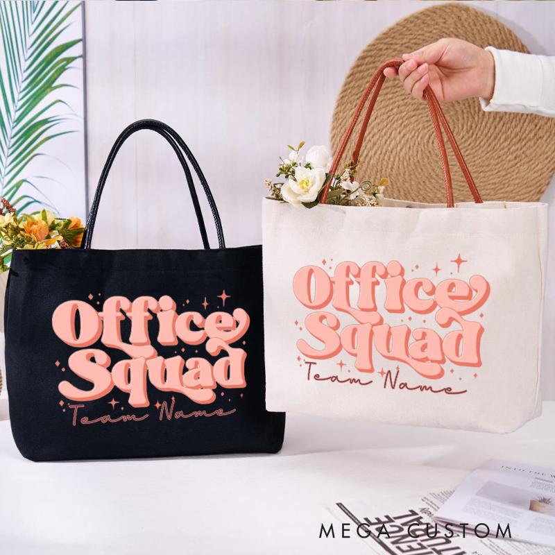 Personalized Office Squad Canvas Tote Bag Retro Peach Design Gift for Coworker or Employee