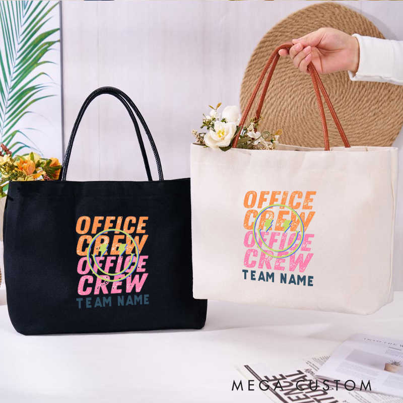 Personalized Office Crew Canvas Tote Bag Gradient Text Design Gift for Coworker or Employee