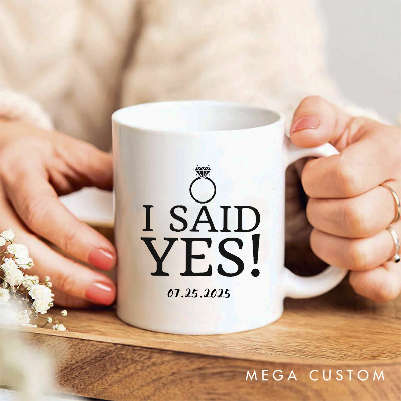 Personalized I Asked and I Said Yes Mugs for Engagement Couple