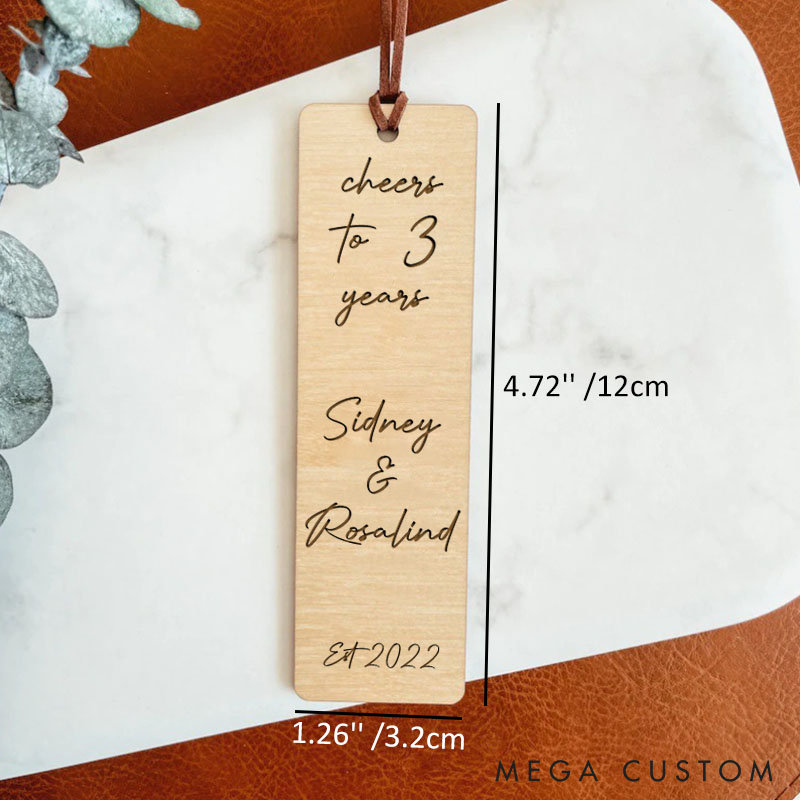 Personalized Cheers to 5 Years Bookmark Wood Couple Anniversary Gift Bookmark Wooden Bookmar for Wife Husband