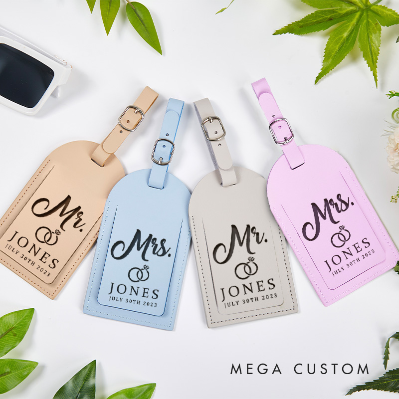 Personalized Mr and Mrs Rings Matching Couple Wedding Travel Luggage Tag
