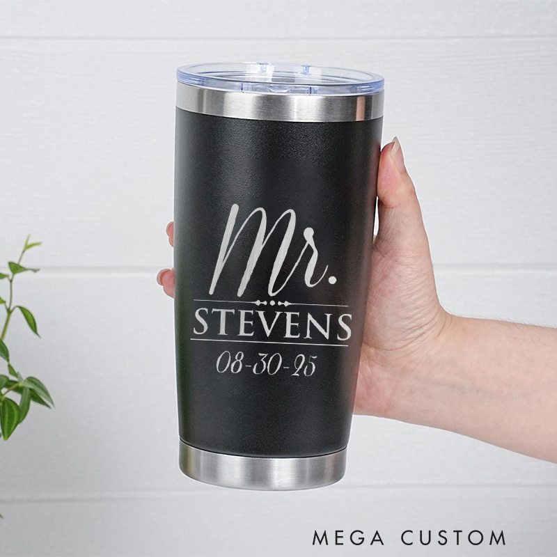 Personalized Mr and Mrs Wedding Couple Laser Engraved Insulated Tumblers