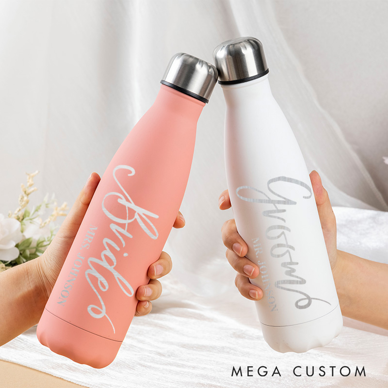 Personalized Bride and Groom Matching Wedding Couple 17oz Stainless Steel Water Bottle