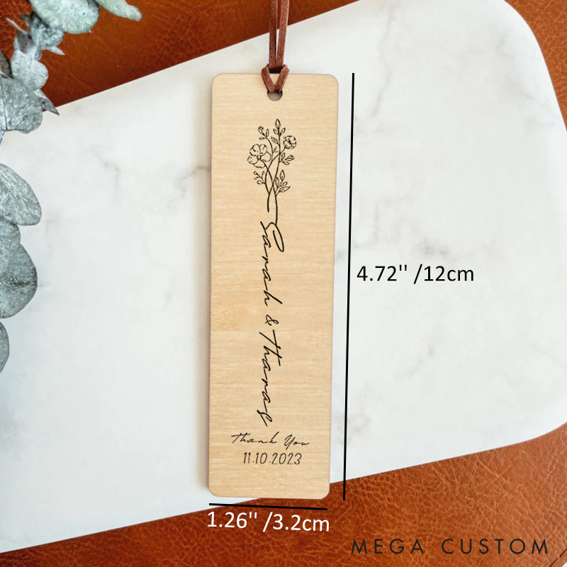 Personalized Thank You Floral Wedding Couple Wood Bookmark