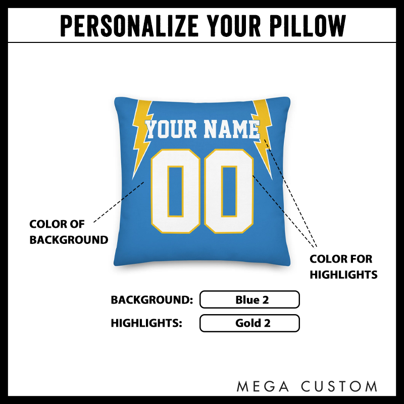 Personalized American Football and Rugby Lightning Bolt Design Throw Pillow with Custom Name and Number