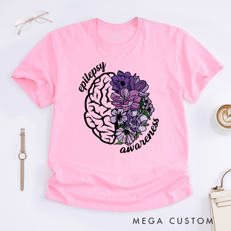 Personalized Epilepsy Awareness Floral Brain Inspirational Support Design T-shirt