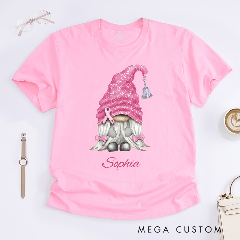 Personalized Breast Cancer Awareness Gnome Pink Ribbon T-Shirt Cancer Warrior Gift