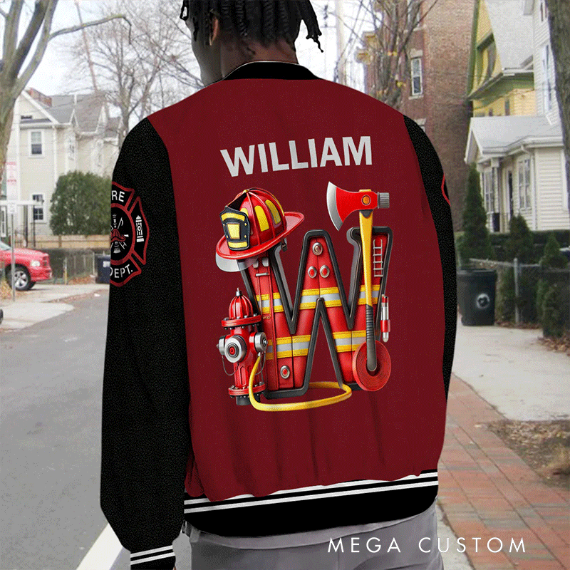 Personalized Firefighter Varsity Jacket Custom Initial Jacket for Firefighter
