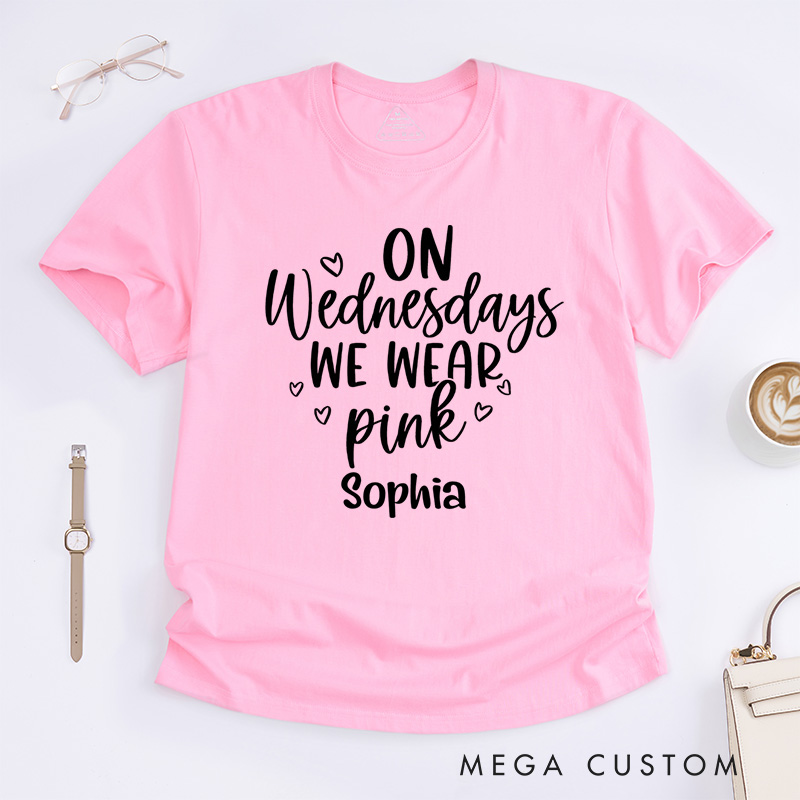 Personalized On Wednesdays We Wear Pink Breast Cancer Awareness T-shirt Support Gift