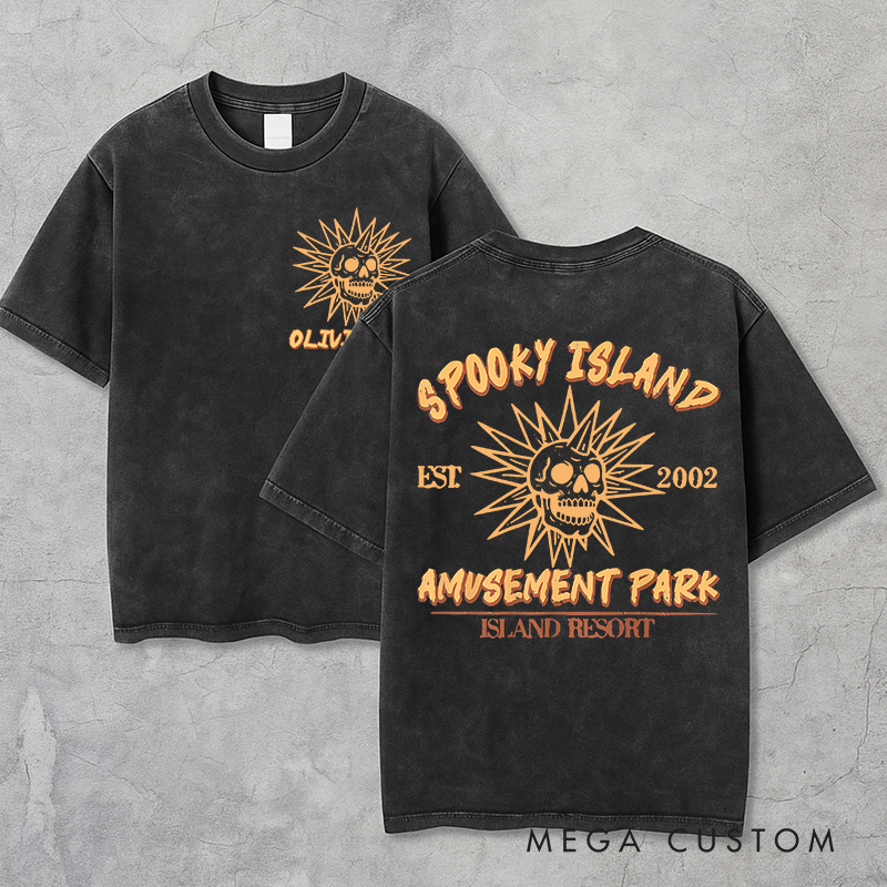 Personalized Retro Spooky Island Horror Movie Washed T-Shirts Horror Spooky Movies Tshirt Film Fan Shirt Halloween