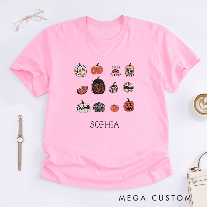 Personalized Playful Pumpkin Halloween T-Shirt Perfect for Fun and Festive Seasonal Celebrations T-Shirt
