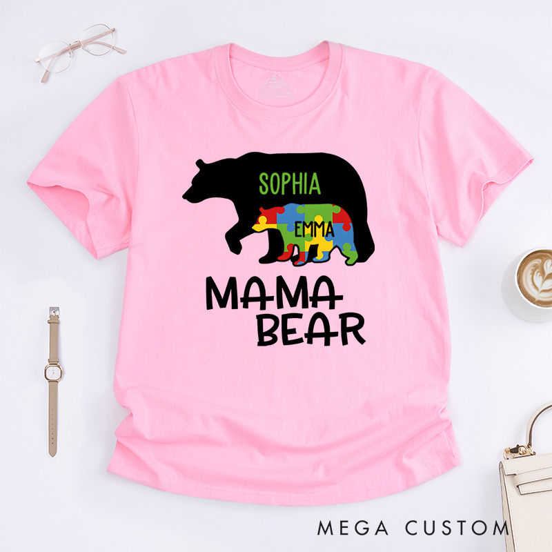 Personalized Mama Bear Autism Awareness Family Love and Support Theme T-shirt Autism Awareness Gift