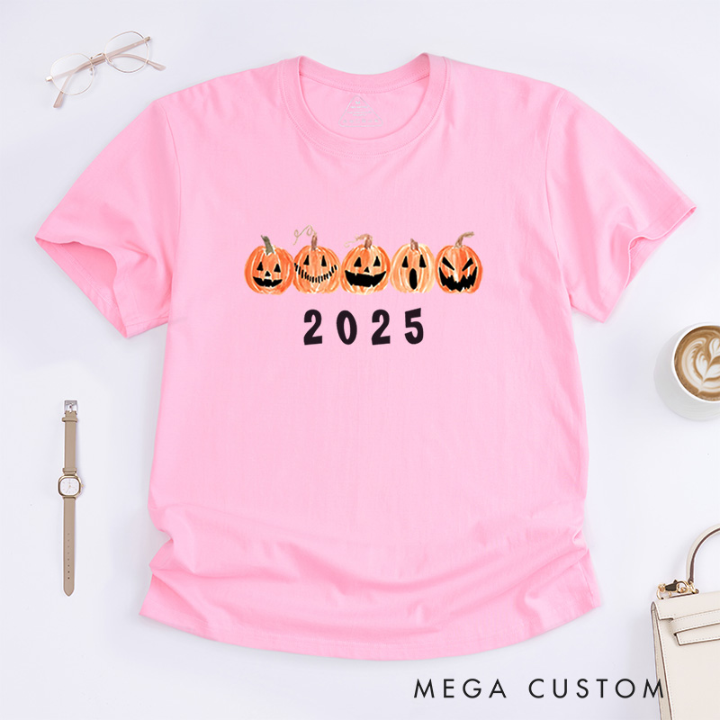 Personalized Row of Jack-O-Lantern Pumpkins Halloween T-Shirt Perfect for Seasonal Festivities T-Shirt