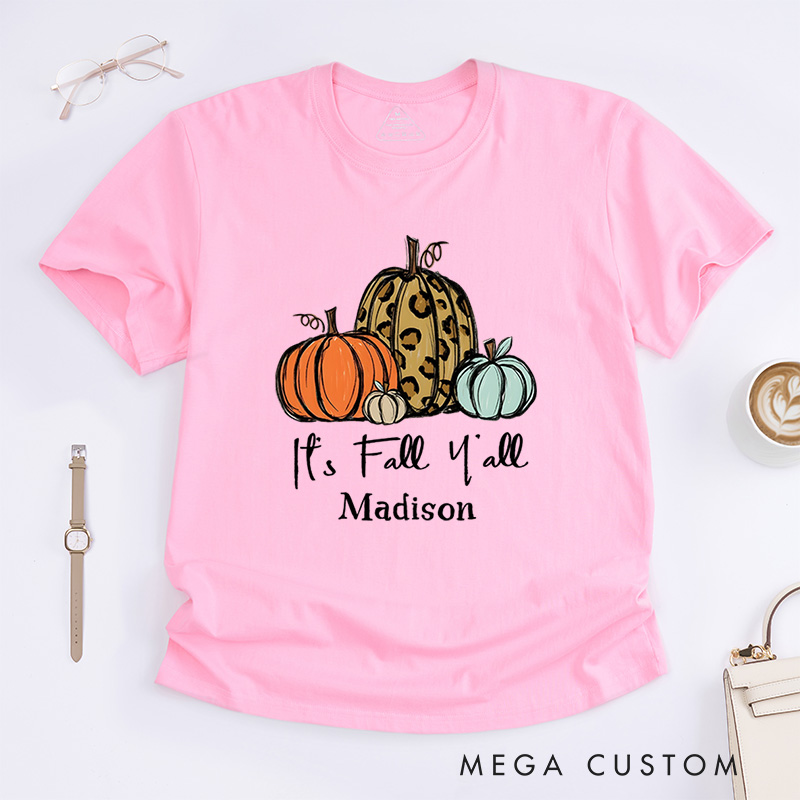 Personalized It’s Fall Y’all Pumpkins T-Shirt Perfect for Celebrating the Festive Autumn Spirit T-Shirt