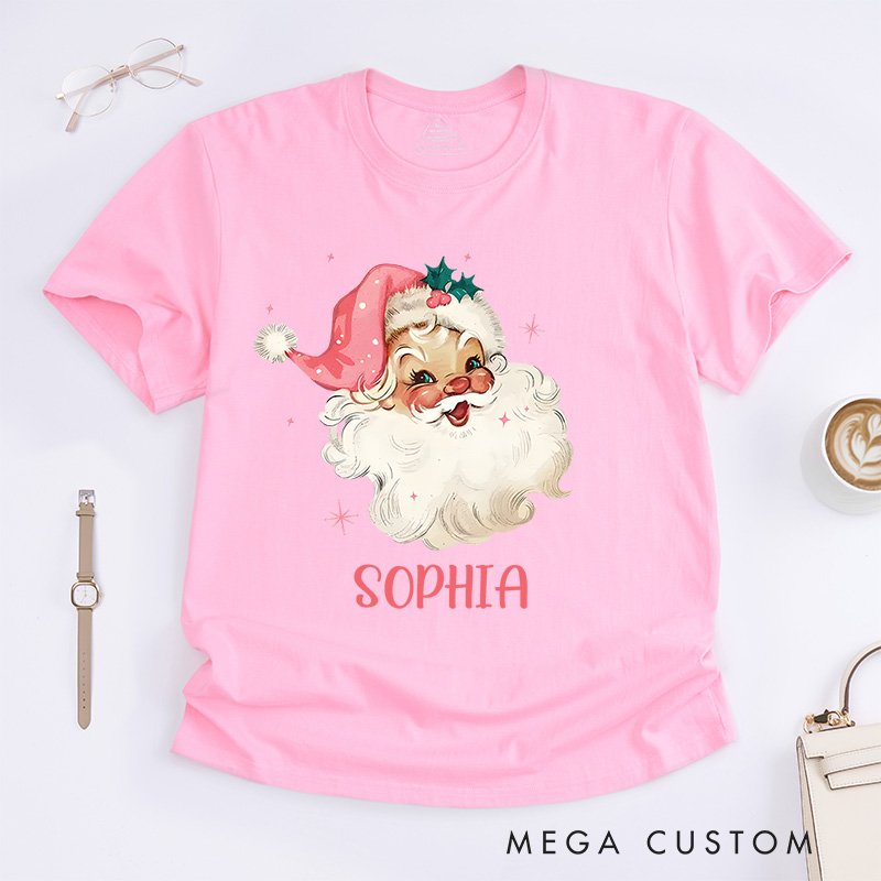 Personalized Cheerful Santa with Festive Expression Christmas T-Shirt