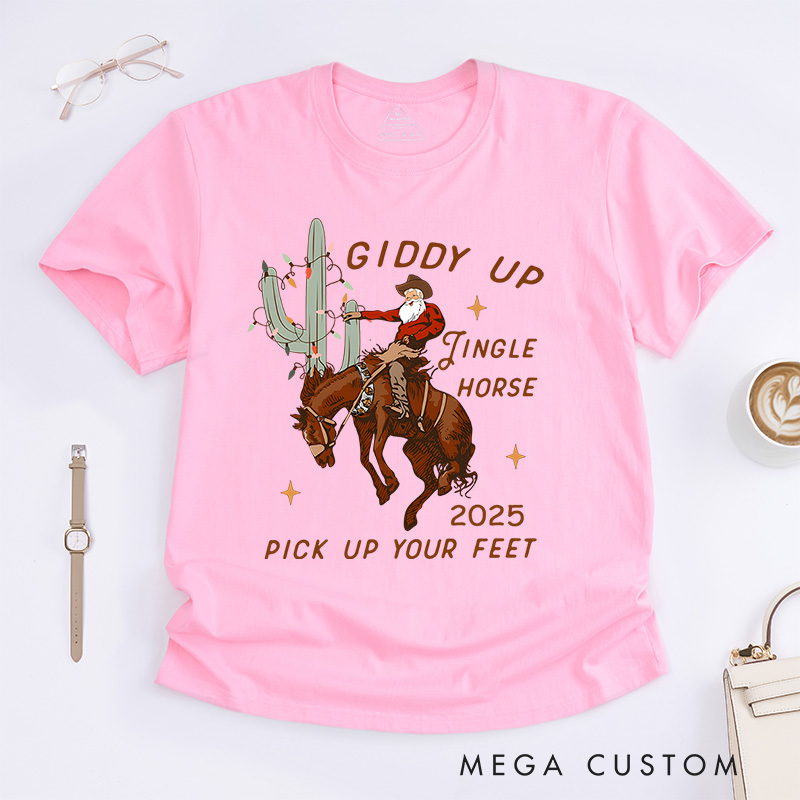 Personalized Giddy up Jingle Horse with Western Holiday Theme Christmas T-Shirt
