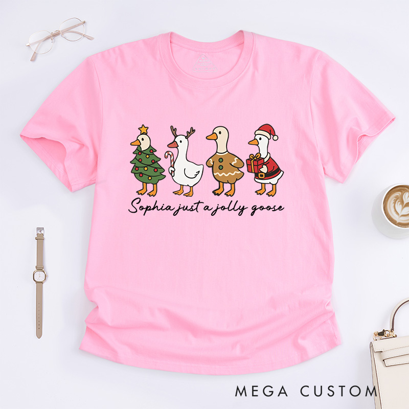 Personalized Jolly Geese in Festive Holiday Costumes Christmas T-Shirt