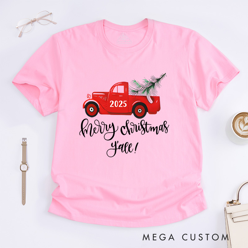 Personalized Red Truck Carrying Christmas Tree Christmas T-Shirt