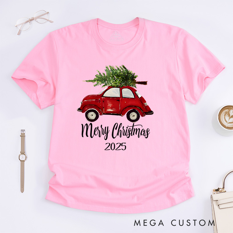 Personalized Vintage Red Car Christmas T-Shirt