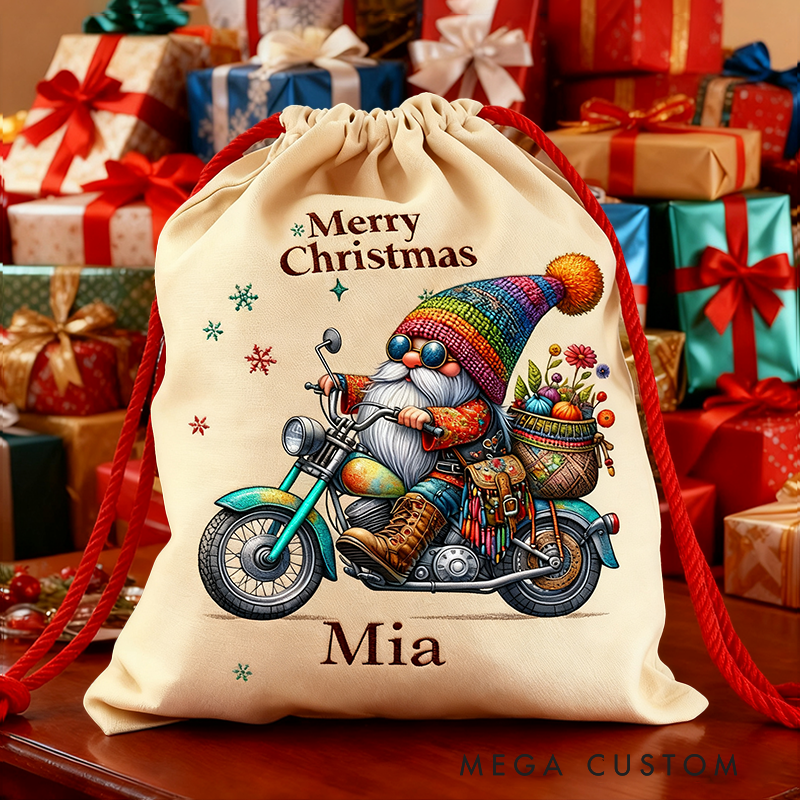 Personalized Colorful Ride Christmas Sack Custom Name and Size Gift Bag Vintage Christmas Bag