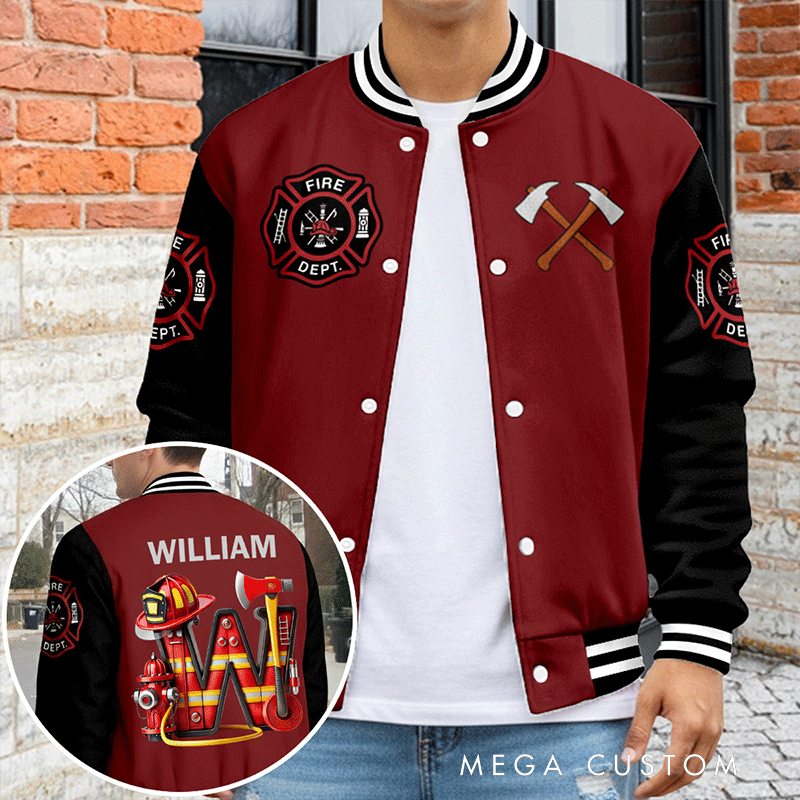 Personalized Firefighter Varsity Jacket Custom Initial Jacket for Firefighter