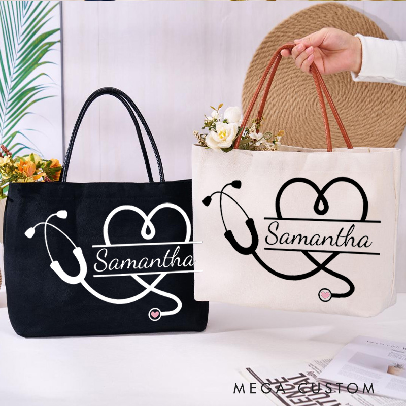 Personalized Nurse Canvas Tote Bag  Healthcare Professional Tote Bag Nurse Life Gift