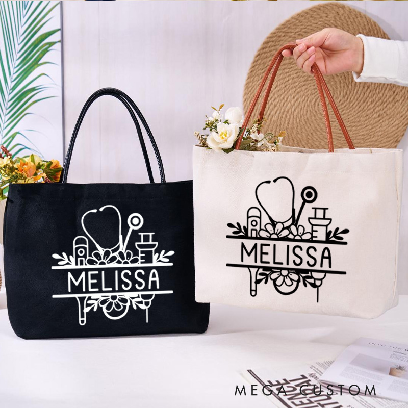 Personalized Nurse Canvas Tote Bag Healthcare Professional Tote Bag Nurse Life Gift