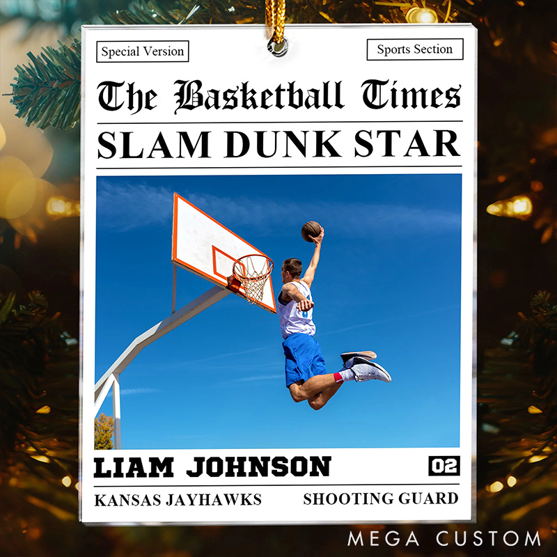 Personalized The Sports Times Baseball Newspaper Design Acrylic Christmas Ornament with Custom Photo and Text