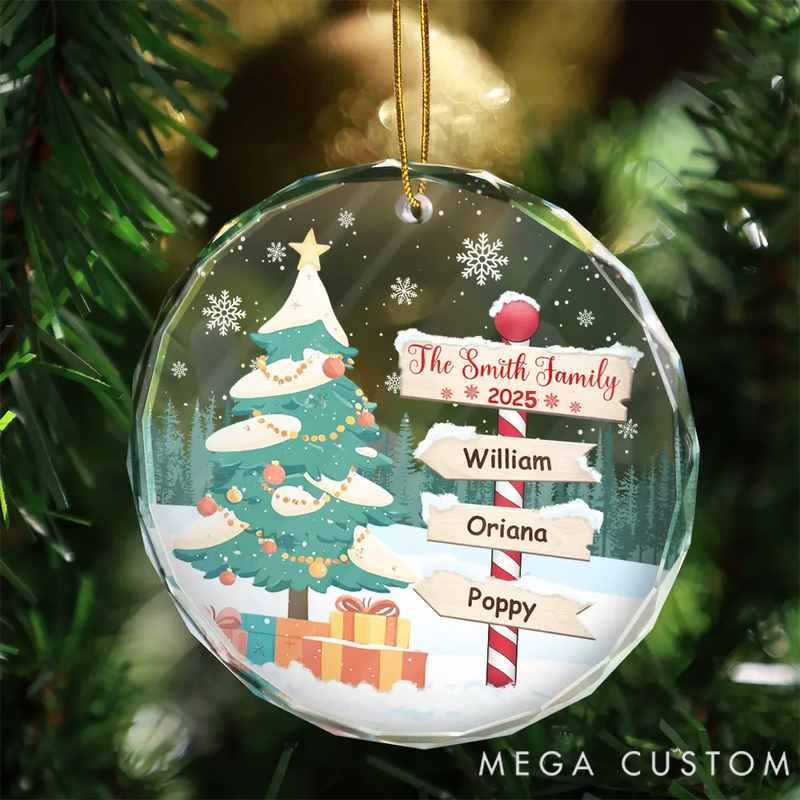 Personalized Glass Round Shape Christmas North Pole Family Name Making Memories Together Christmas Ornament 